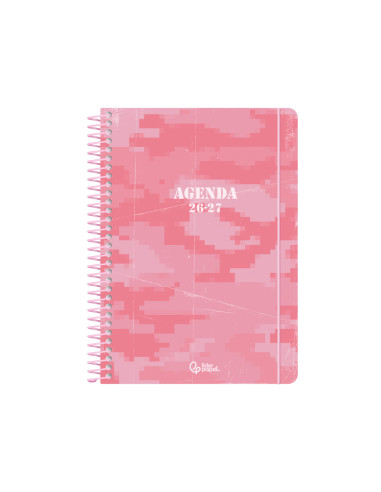 Agenda escolar liderpapel 26-27 espiral military semana vista a5+ bilingue 80g papel fsc rosa