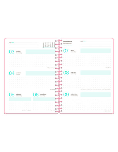 Agenda escolar liderpapel 26-27 espiral military semana vista a5+ bilingue 80g papel fsc rosa
