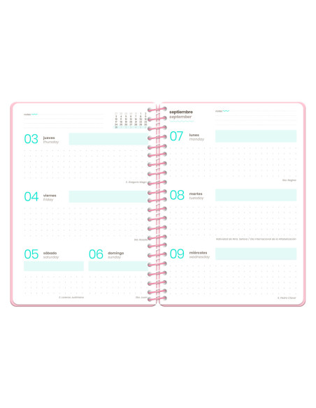 Agenda escolar liderpapel 26-27 espiral military semana vista a5+ bilingue 80g papel fsc rosa