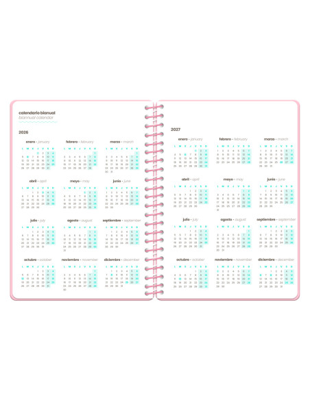 Agenda escolar liderpapel 26-27 espiral military semana vista a5+ bilingue 80g papel fsc rosa