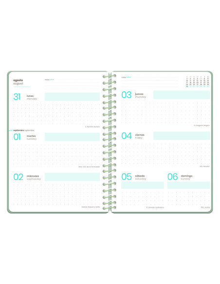 Agenda escolar liderpapel 26-27 espiral military semana vista a5+ bilingue 80g papel fsc verde