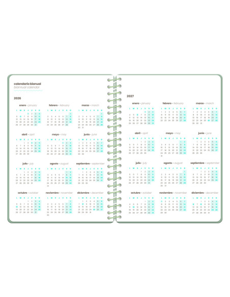 Agenda escolar liderpapel 26-27 espiral military semana vista a5+ bilingue 80g papel fsc verde