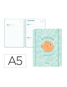 Agenda escolar liderpapel 26-27 espiral save planet dia pagina a5 bilingue 80g papel fsc azul