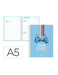 Agenda escolar liderpapel 26-27 espiral game on dia pagina a5 bilingue 80g papel fsc azul