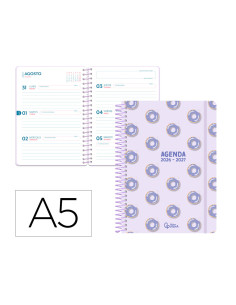 Agenda escolar liderpapel 26-27 espiral petite semana vista a5 bilingue 80g papel fsc verde