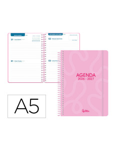 Agenda escolar liderpapel 26-27 espiral classic 2 dias pagina a5 bilingue 70g papel fsc rosa