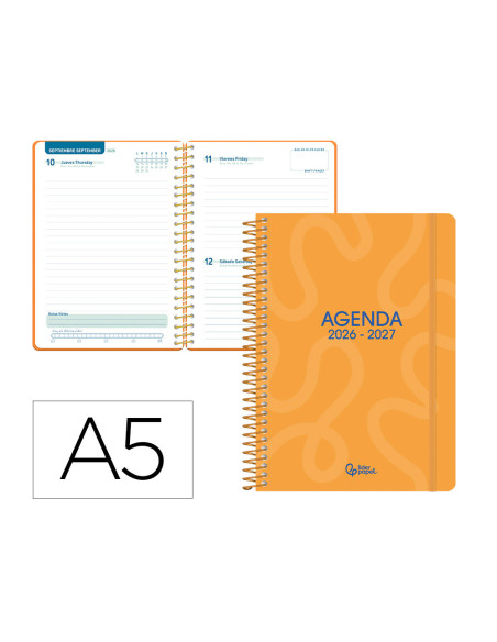 Agenda escolar liderpapel 26-27 espiral classic dia pagina a5 bilingue 70g papel fsc color4