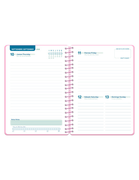 Agenda escolar liderpapel 26-27 espiral classic dia pagina a5 bilingue 70g papel fsc rosa