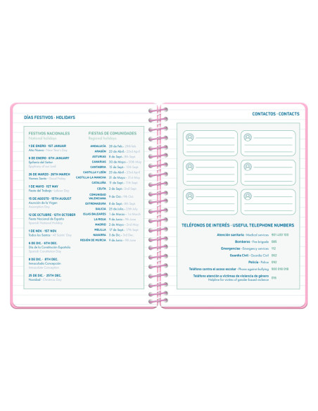 Agenda escolar liderpapel 26-27 espiral classic dia pagina a5 bilingue 70g papel fsc rosa