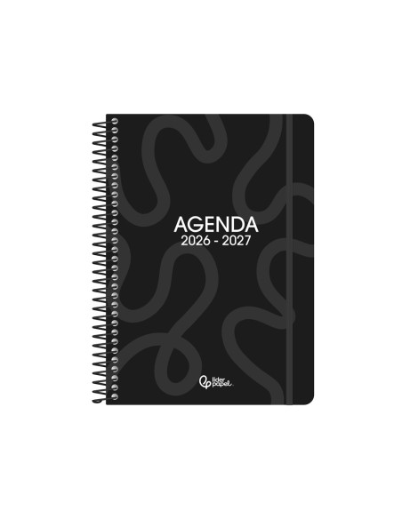 Agenda escolar liderpapel 26-27 espiral classic dia pagina a5 bilingue 70g papel fsc negro