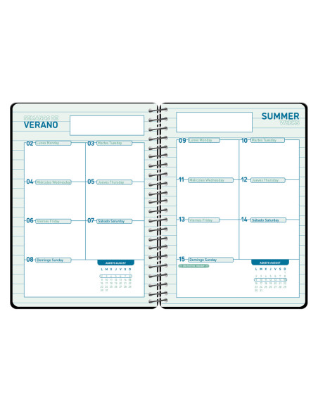 Agenda escolar liderpapel 26-27 espiral classic dia pagina a5 bilingue 70g papel fsc negro