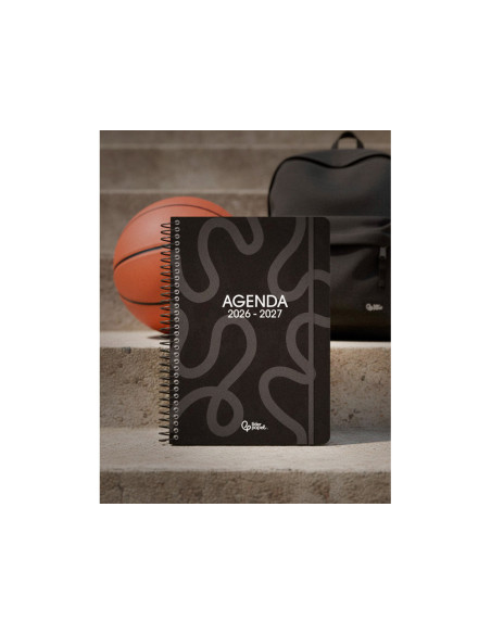 Agenda escolar liderpapel 26-27 espiral classic dia pagina a5 bilingue 70g papel fsc negro