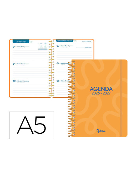 Agenda escolar liderpapel 26-27 espiral classic semana vista a5 bilingue 70g papel fsc color4
