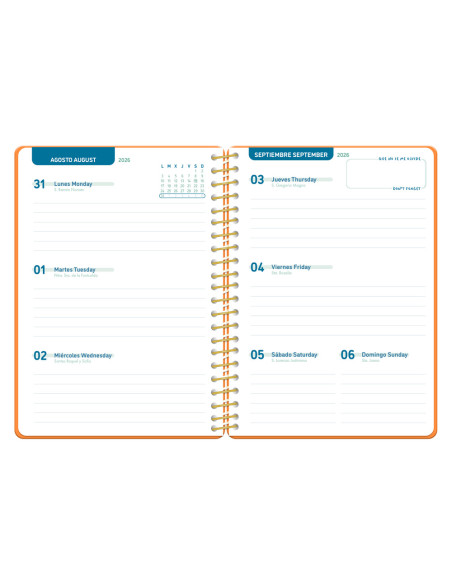 Agenda escolar liderpapel 26-27 espiral classic semana vista a5 bilingue 70g papel fsc color4