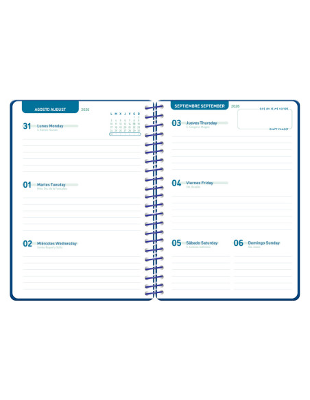 Agenda escolar liderpapel 26-27 espiral classic semana vista a5 bilingue 70g papel fsc color2