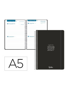 Agenda escolar liderpapel 26-27 espiral basic 2 dias pagina a5 bilingue 70g papel fsc negro