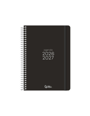 Agenda escolar liderpapel 26-27 espiral basic 2 dias pagina a5 bilingue 70g papel fsc negro
