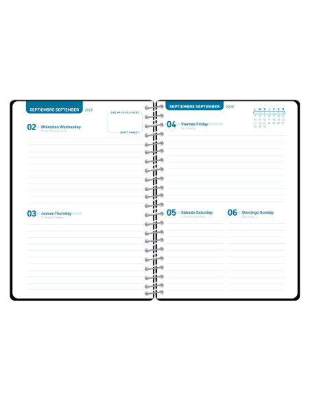 Agenda escolar liderpapel 26-27 espiral basic 2 dias pagina a5 bilingue 70g papel fsc negro