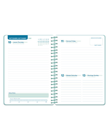 Agenda escolar liderpapel 26-27 espiral basic dia pagina a5 bilingue 70g papel fsc morado
