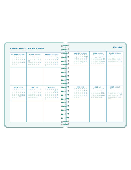 Agenda escolar liderpapel 26-27 espiral basic dia pagina a5 bilingue 70g papel fsc morado