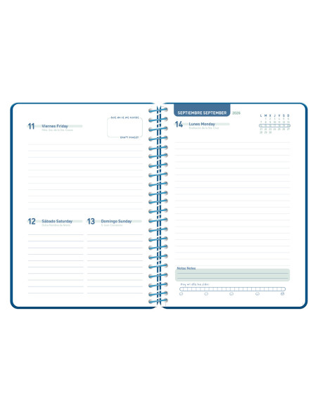 Agenda escolar liderpapel 26-27 espiral basic dia pagina a5 bilingue 70g papel fsc azul marino