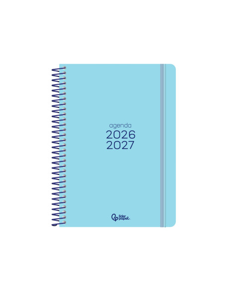 Agenda escolar liderpapel 26-27 espiral basic semana vista a5 bilingue 70g papel fsc azul turquesa