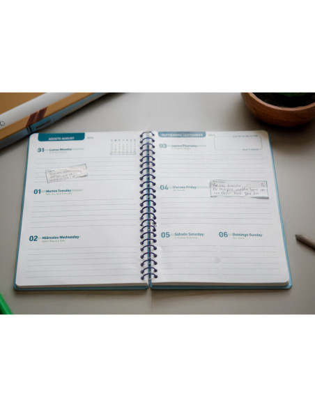 Agenda escolar liderpapel 26-27 espiral basic semana vista a5 bilingue 70g papel fsc azul turquesa