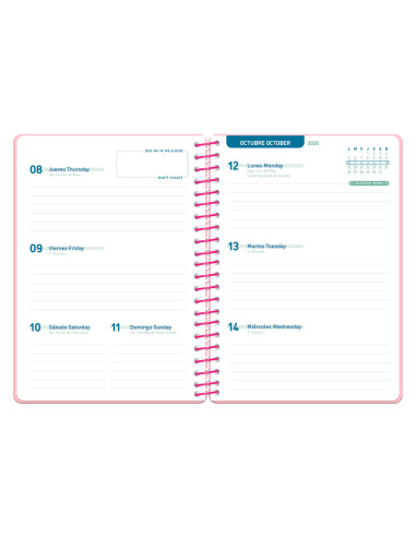 Agenda escolar liderpapel 26-27 espiral basic semana vista a5 bilingue 70g papel fsc rosa