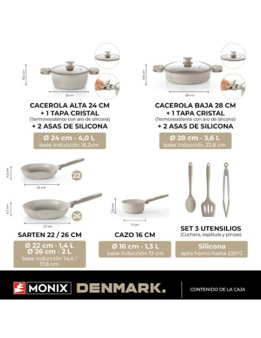 Pack Batería de Cocina Monix Martín Berasategui/ Cazo  16cm/ Sarten  22 - 26cm/ Cacerolas  24 - 28cm/ Aluminio Forjado/ Apta par