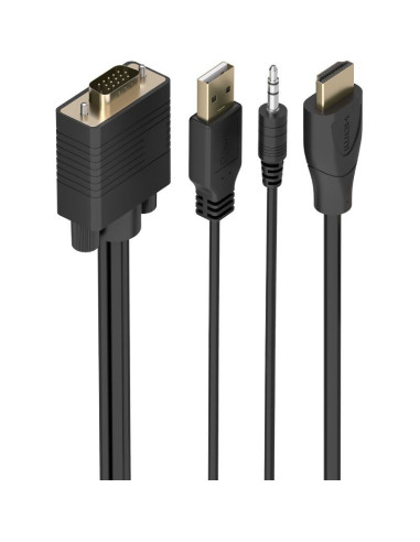 Cable Conversor Aisens A122-1013 SVGA Macho - USB Macho - Jack Macho/ HDMI Macho/ 1m/ Negro
