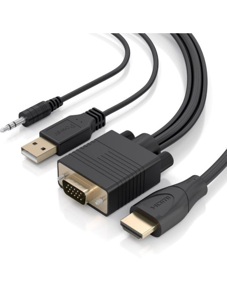 Cable Conversor Aisens A122-1013 SVGA Macho - USB Macho - Jack Macho/ HDMI Macho/ 1m/ Negro