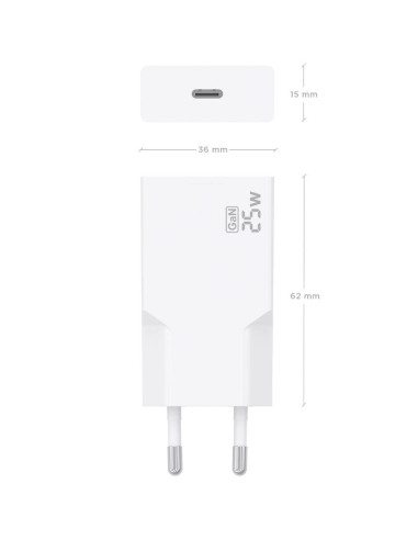 Cargador de Pared GaN Aisens A110-0999/ 1xUSB Tipo-C/ 25W/ Blanco