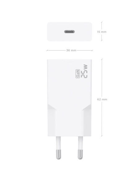 Cargador de Pared GaN Aisens A110-0999/ 1xUSB Tipo-C/ 25W/ Blanco