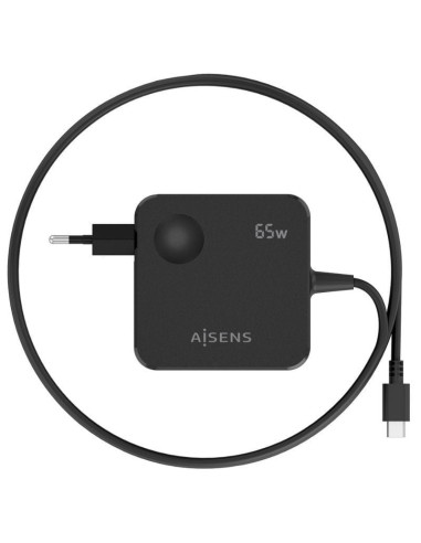 Cargador de Pared GaN Aisens ASCH-1PD65WL80-BK/ 1xUSB Tipo-C/ 65W/ Negro