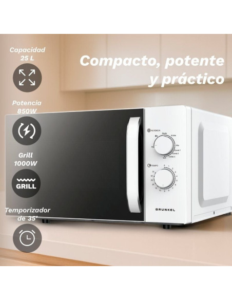Microondas Grunkel MWG-25GRILL/ 850W/ Capacidad 25L/ Funcion Grill/ Blanco