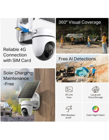 Cámara de Videovigilancia TP-Link Tapo C615G Kit/ Visión Nocturna/ Control desde APP/ Incluye Panel Solar