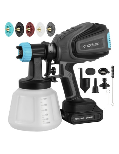 Cecotec TotalPaint 4000 Liberty Pistola de Pintura Inalambrica - Bateria 21V 2Ah - Deposito 1200ml - Control de Caudal hasta 800
