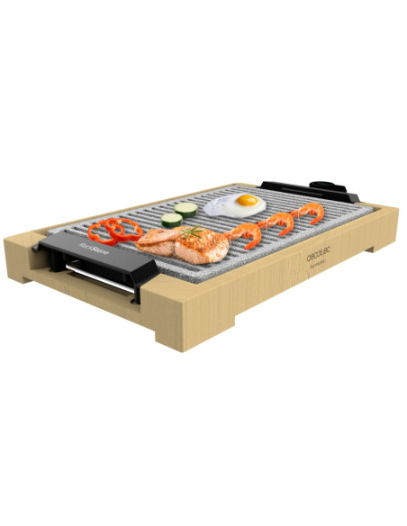Cecotec Tasty and Grill 2000 Bamboo LineStone Plancha Electrica - 2000W - Antiadherente - Estructura Bambu - Termostato Regulabl