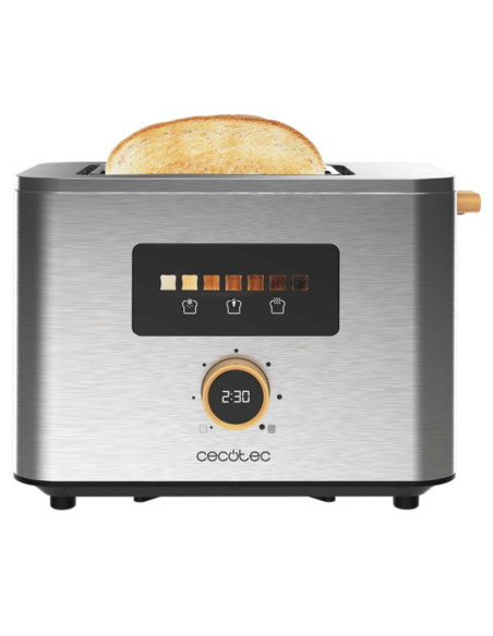 Cecotec TouchandToast Double Tostadora de Doble Ranura Ancha - 950W - Control Tactil y Pantalla a Color - Autocentrado - 7 Nivel