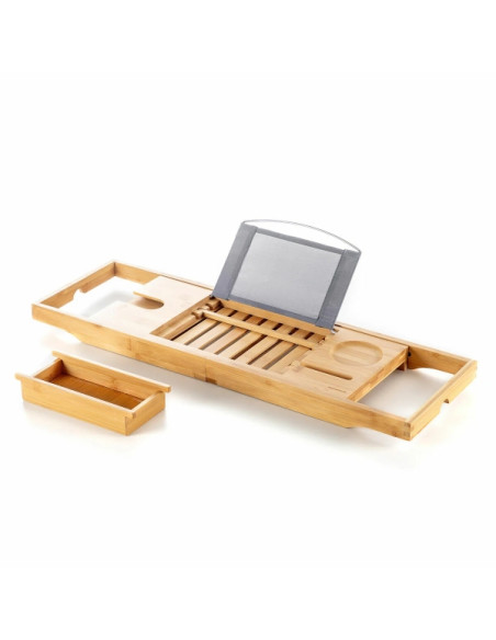 Innovagoods Trayth Bandeja Extensible de Bambu hasta 104cm - Soporta hasta 12kg - Incluye Accesorios - Antideslizante - Atril Pl