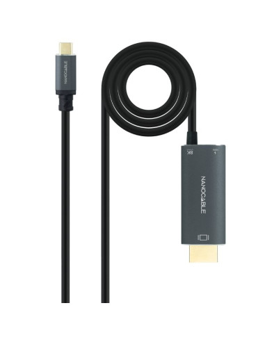 Cable Conversor Nanocable 10.15.5182/ USB Tipo-C Macho - HDMI 8K Macho/ USB Tipo-C Hembra/ Hasta 100W/ 1.8m/ Negro