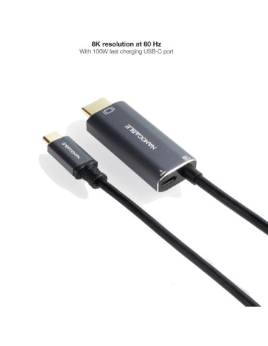 Cable Conversor Nanocable 10.15.5182/ USB Tipo-C Macho - HDMI 8K Macho/ USB Tipo-C Hembra/ Hasta 100W/ 1.8m/ Negro