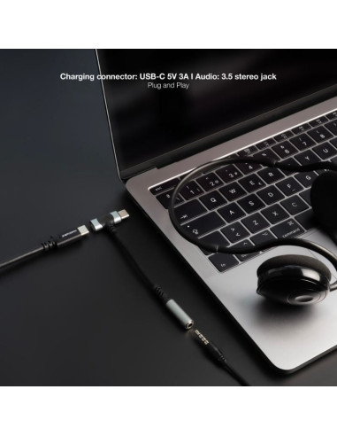 Cable Conversor Audio Nanocable 10.24.1207/ USB Tipo-C Macho - Jack 3.5/ USB Tipo-C Hembra/ 10cm/ Negro