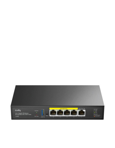 Cudy Router VPN - Ethernet 1Gbps - 4 Salidas GbE PoE - 60W - Administra hasta 200 Puntos de Acceso - USB 3.0 - Indicadores LED -