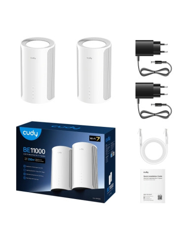 Cudy BE11000 Pack de 2 Sistemas WiFi 7 Mesh 2.5G Tribanda - Tecnologia MLO - Servidor y Cliente VPN - Ethernet 2.5Gbps - hasta 2