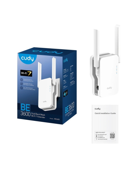 Cudy BE3600 Repetidor Extensor de Red - WiFi 7 en Malla - Ethernet 1Gbps - Soporta hasta 50 Dispositivos - Alcance hasta 150m -