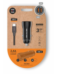 TechOneTech Cargador Doble de Coche + Cable USB-A a USB-C - Alto Rendimiento