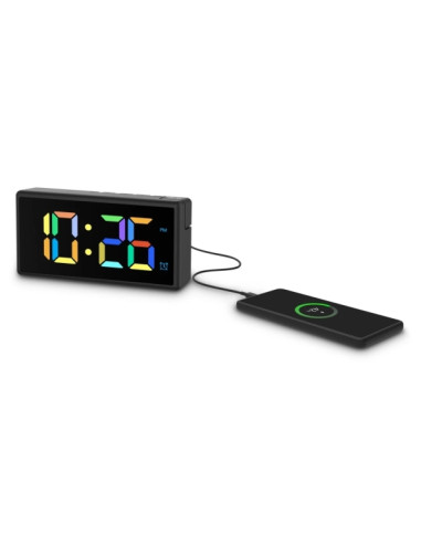 Hama Ibiza Reloj Despertador Digital - Pantalla Multicolor - Funcion de Carga USB-A - Funcion de Repeticion de Alarma - 15x3.4x7
