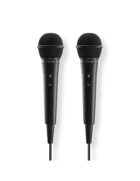 Hama Karaoke Pack de 2 Microfonos Dinamicos - Cable 2.5m - 100Hz - Jack 3.5mm - Cardioide - 600 Ohm - 220x53x53mm - Color Negro