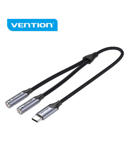 Vention Adaptador USB-C a TRS - Sonido Hi-Fi - Chip VT0200 - Carcasa de Aluminio - Antinudos - Resistente al Desgaste - Color Gr